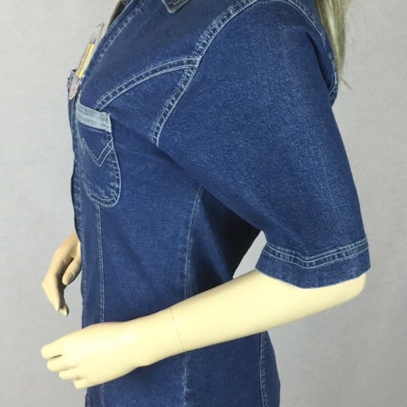 Indigo blue denim stonewashed Password shirt- jacket full lenght zipper stretch - Picture 2 of 11